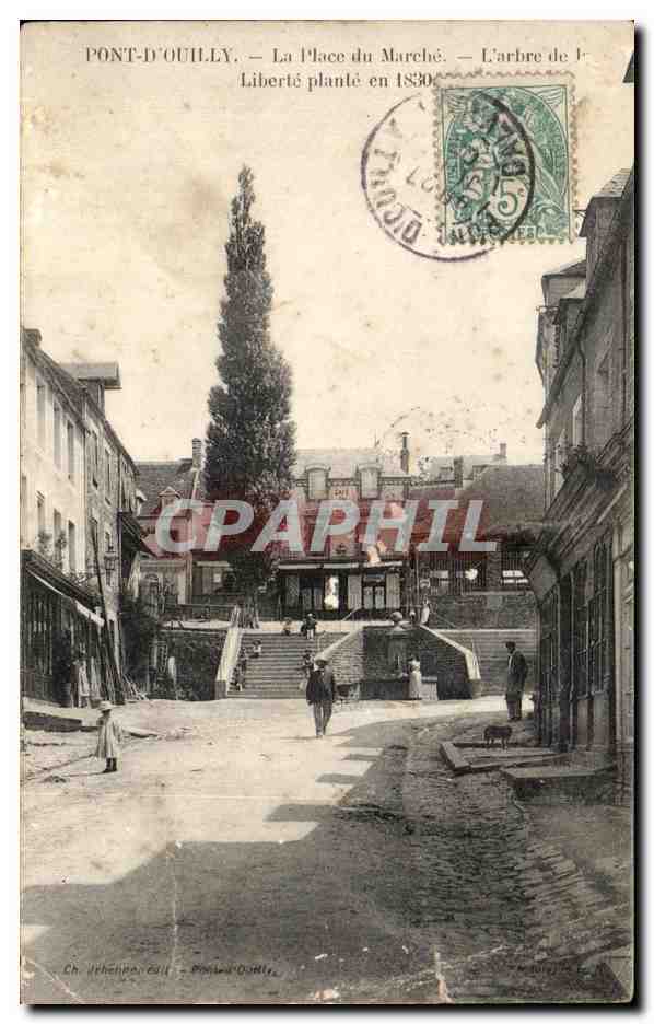 CPA Pont d Ouilly La Place du Marche L arbre de la Liberte Plante en 1830