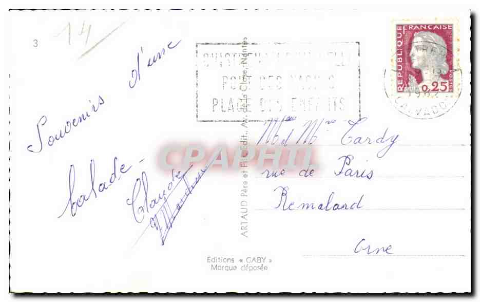 Franceville-Plage — vue de la plage, bateaux, golf miniature, jeux — Éditions Caby — Verso