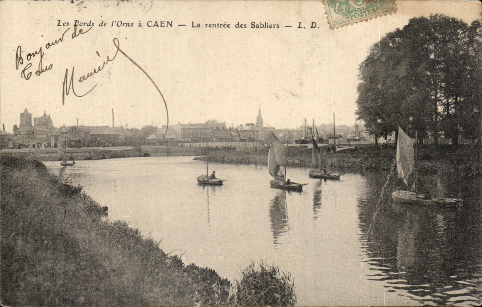 CPA Les Bords de l Orne a Caen La rentree des Sabliers Bateaux