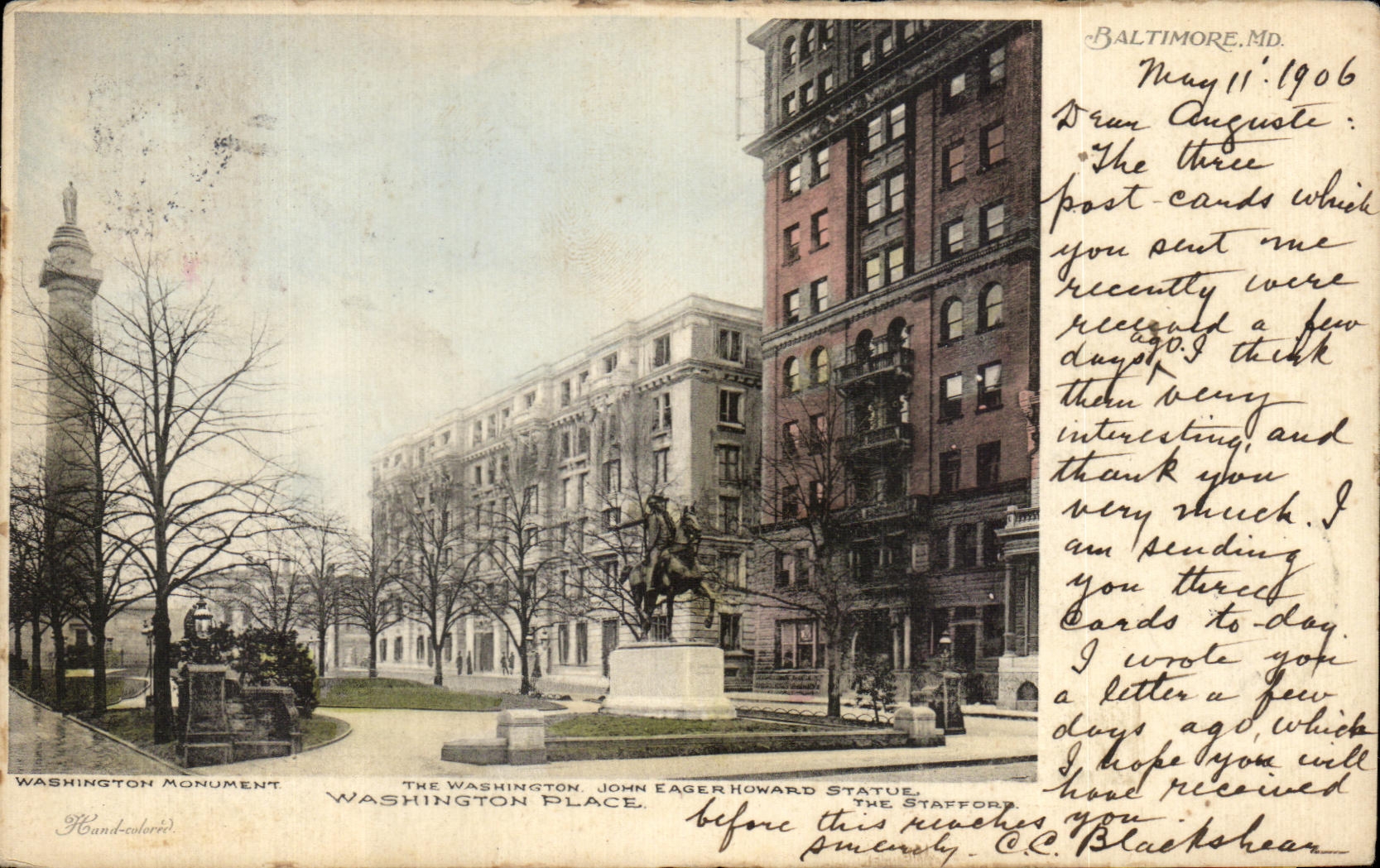 CPA Washington Monument The Washington John Eager Howard Statue The Stafford Washington Place Baltimore 