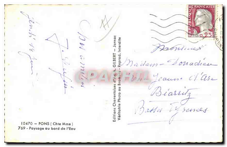 CPSM Pons (Chte Mme) Paysage au bord de I Eau — Back