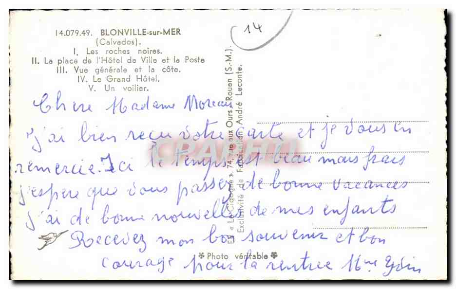CPA Blonville sur Mer (Calvados) — Rückseite