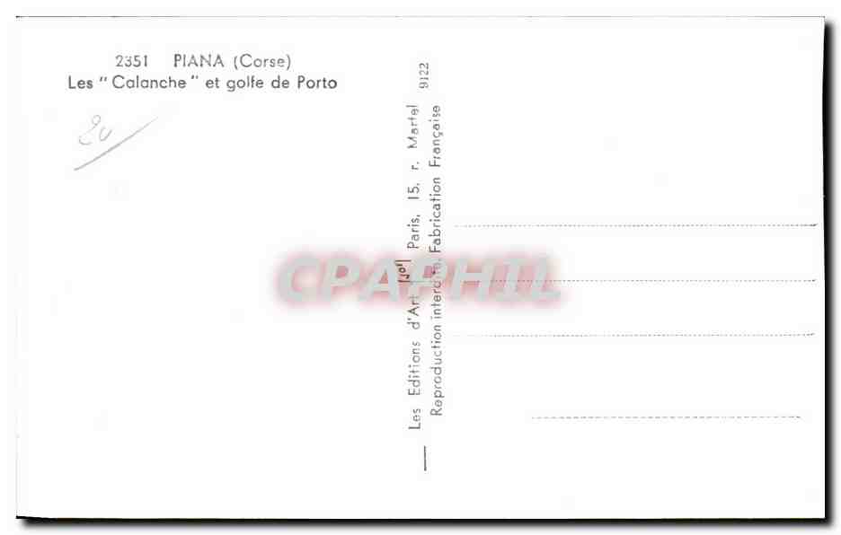 Les "Calanche" et golfe de Porto — PIANA (Corse) — Éditions d'Art Martel — Verso