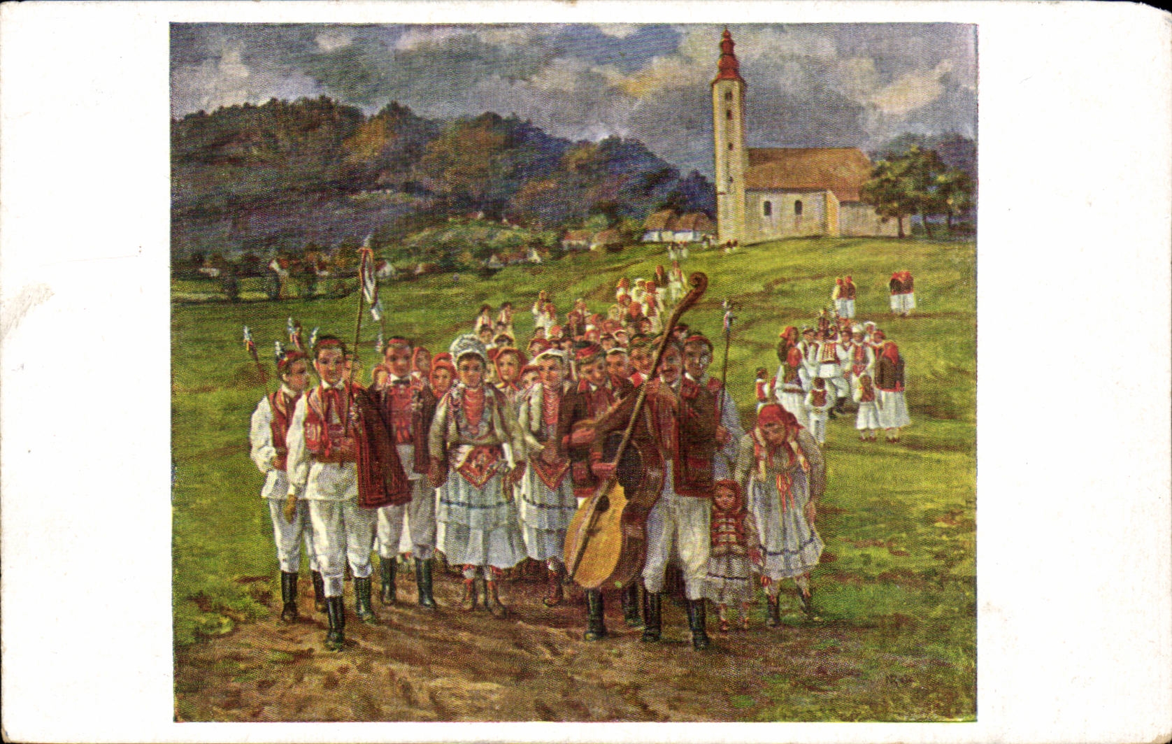 CPA Nasta Rojc Pinx Svadha Bauernhochzeit Sv Simum Zagreb Mariage de paysans