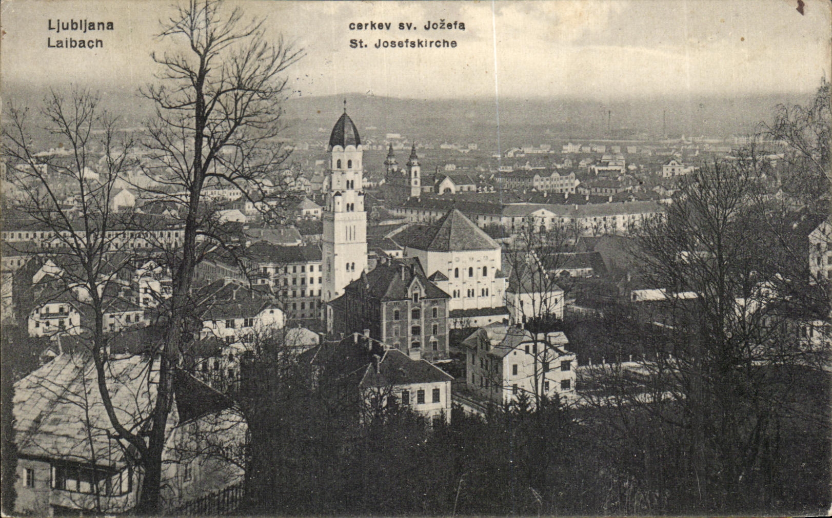 Vue de Ljubljana — église Saint-Joseph — éditeur inconnu, n° de série non visible