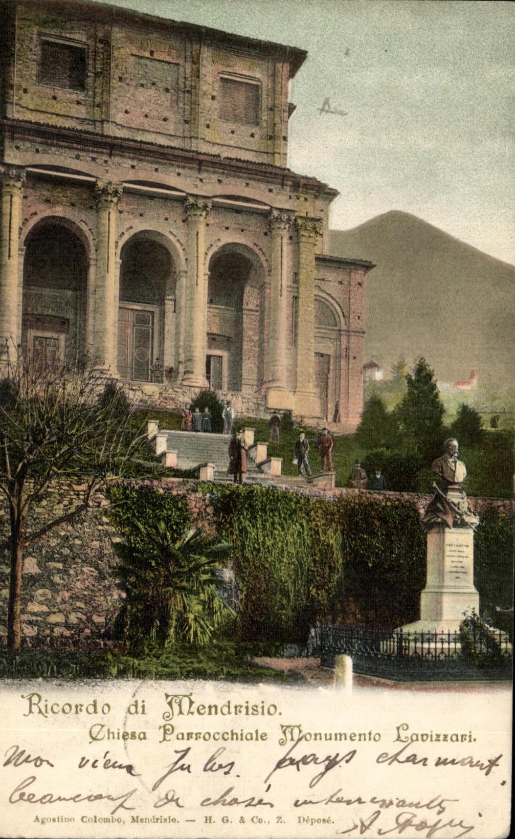 CPA Ricordo di Mendrisio Chiesa Porrocchiale Monumento Lavizzari
