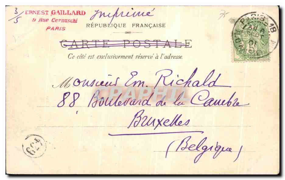 CPA Jardin des tuileries et Pavillon de Marsan Paris  — Verso