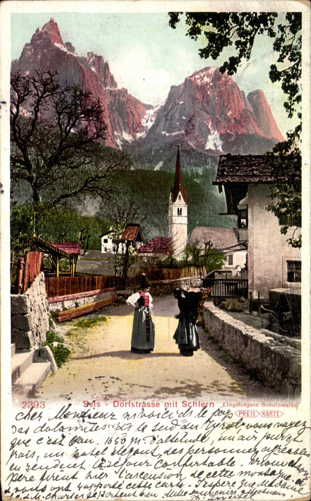 CPA Dorfstrasse mit Schlern Folklore costume