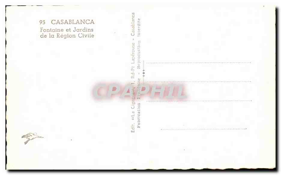 CPA Casablanca Fontaine et Jardins de la Region Civile — Verso