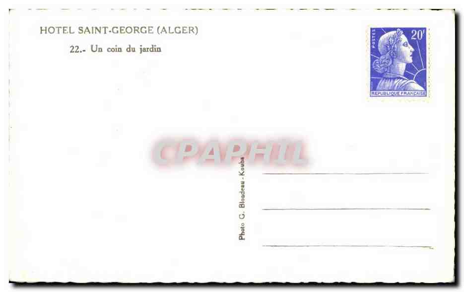 CPA Alger Hotel Saint George Un coin du jardin  — Rückseite