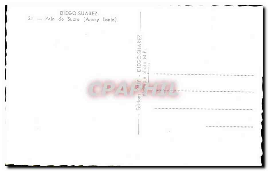 CPA Diego Suarez Pain de Sucre Madagascar Vaches Anosy Lonjo — Rückseite