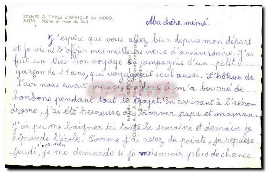 Scène et type du Sud — Scènes & Types d'Afrique du Nord. 8.076 — Éditions A.D.I.A. Nîmes — Verso