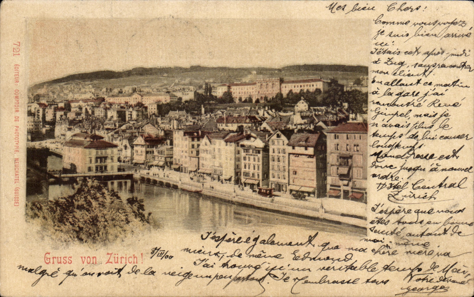 Vue de Zurich — Gruss von Zürich! — Éditeur: Compagnie de Photographie, Neuchâtel (Suisse), n°721