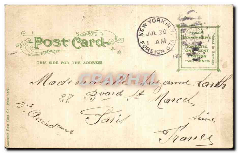 CPA Ellis Island New York Bateau — Rückseite