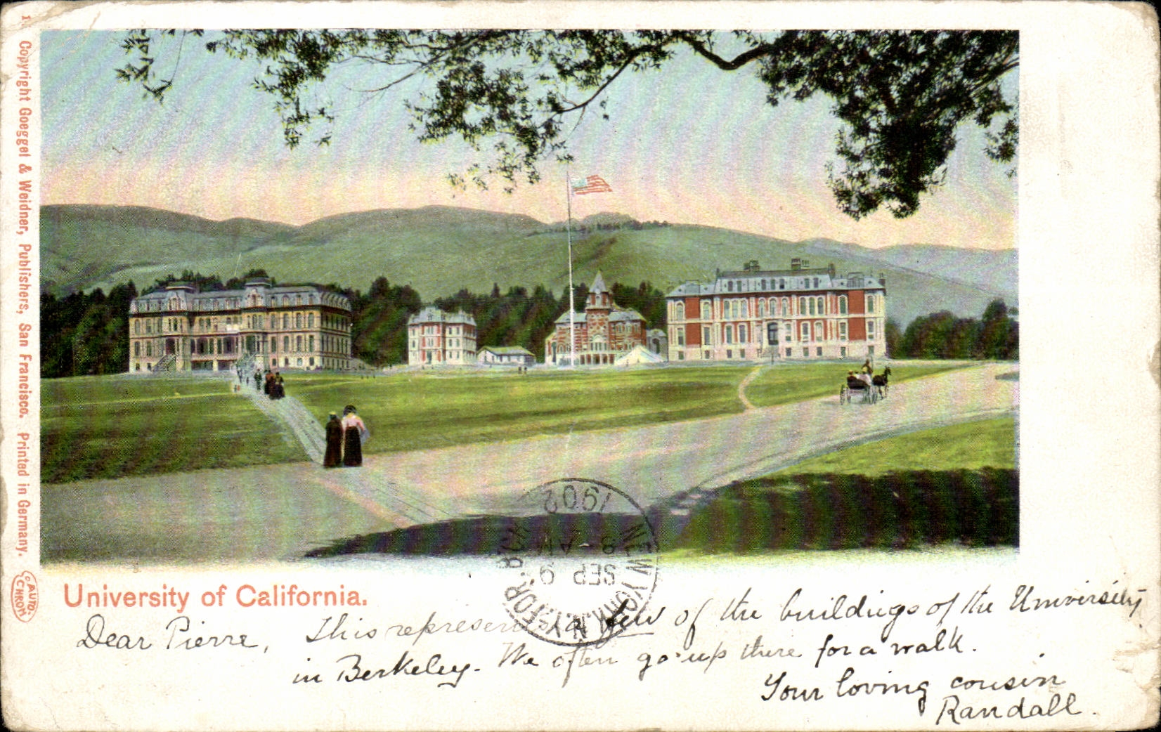University of California, Berkeley — vue des bâtiments — éditeur Goegel & Walden, San Francisco, n° de série non visible