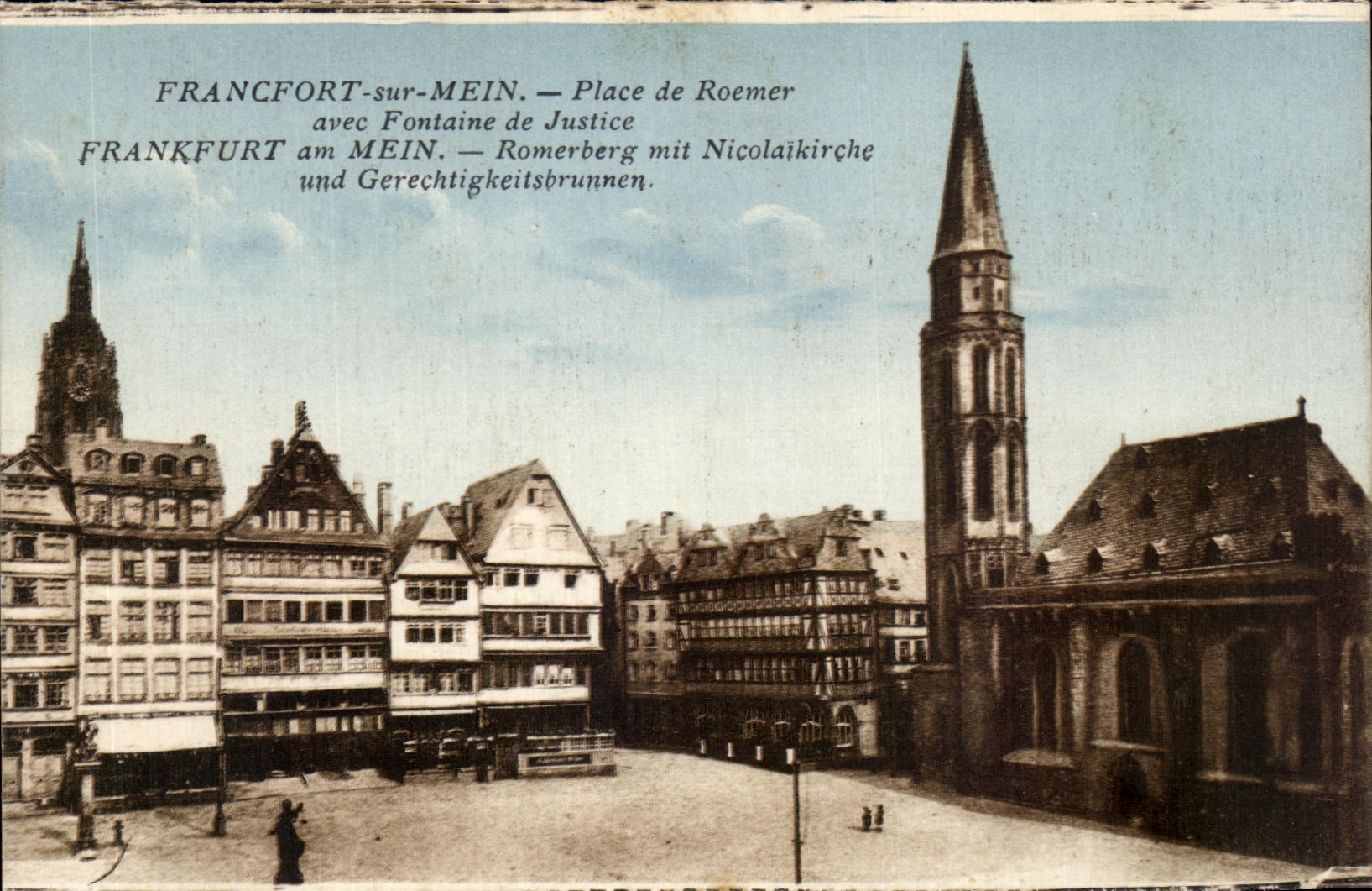 Frankfurt-sur-Mein — Place de Roemer avec Fontaine de Justice et Nicolaikirche