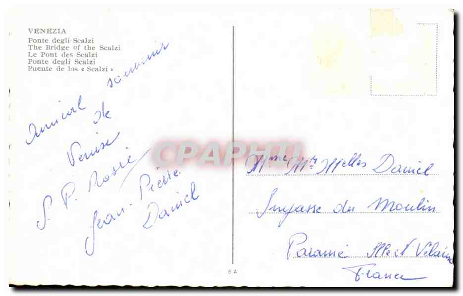 CPA Venezia Ponte degli Scalzi The Bridge of the Scalzi — Rückseite