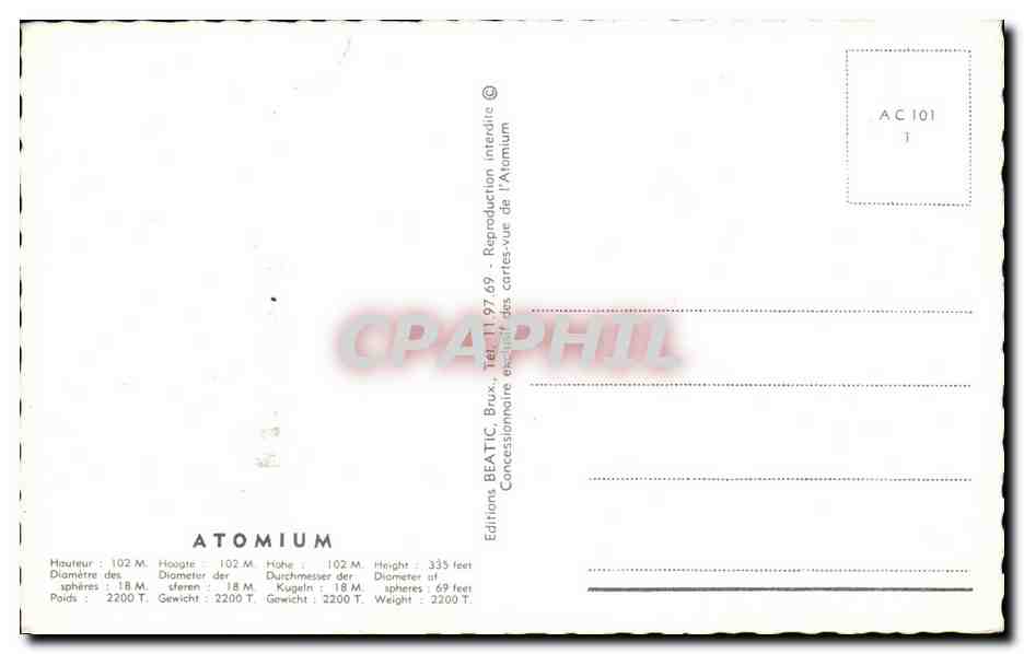 CPA Atomiun Bruxelles Atome Science  — Verso
