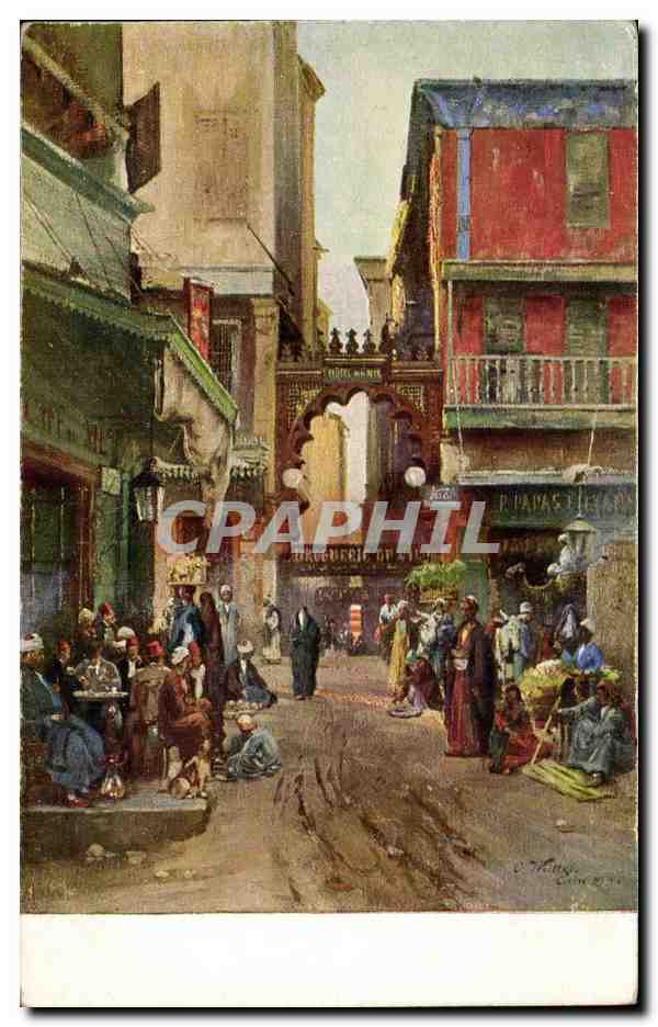 Vue de rue animée à Kairo — Hôtel du Nil — éditeur R.E.J.D. n° R109