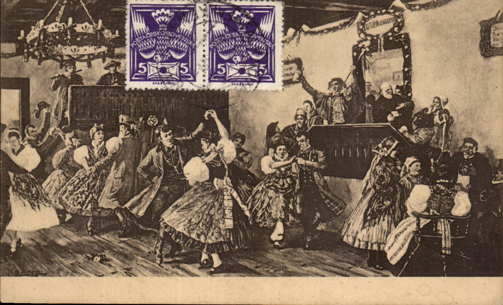 CPA Hochzeitstanz in der Gegend von Buchau Karlsbad und Petschau Danse Folklore 