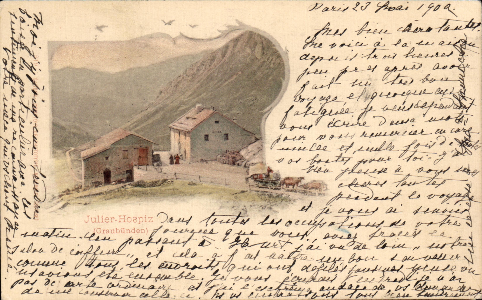 Julier-Hospiz (Graubünden) — vue de montagne avec bâtiments — éditeur non identifié, n° de série non visible