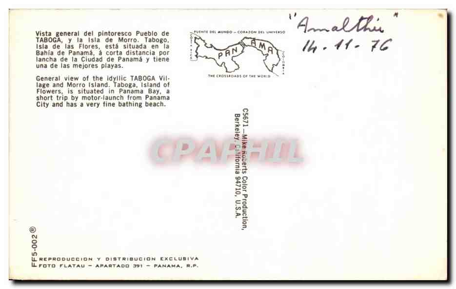 CPA Vista general del Pintoresco Pueblo de Taboga y la lsla de Morro Panama — Back