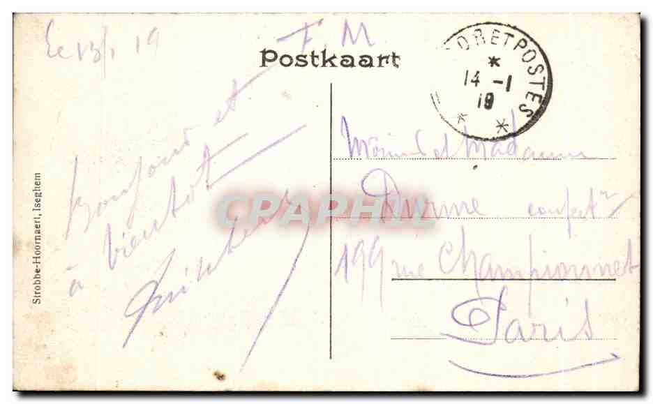 CPA Iseghem Hooge Burg op het Kanaal — Rückseite