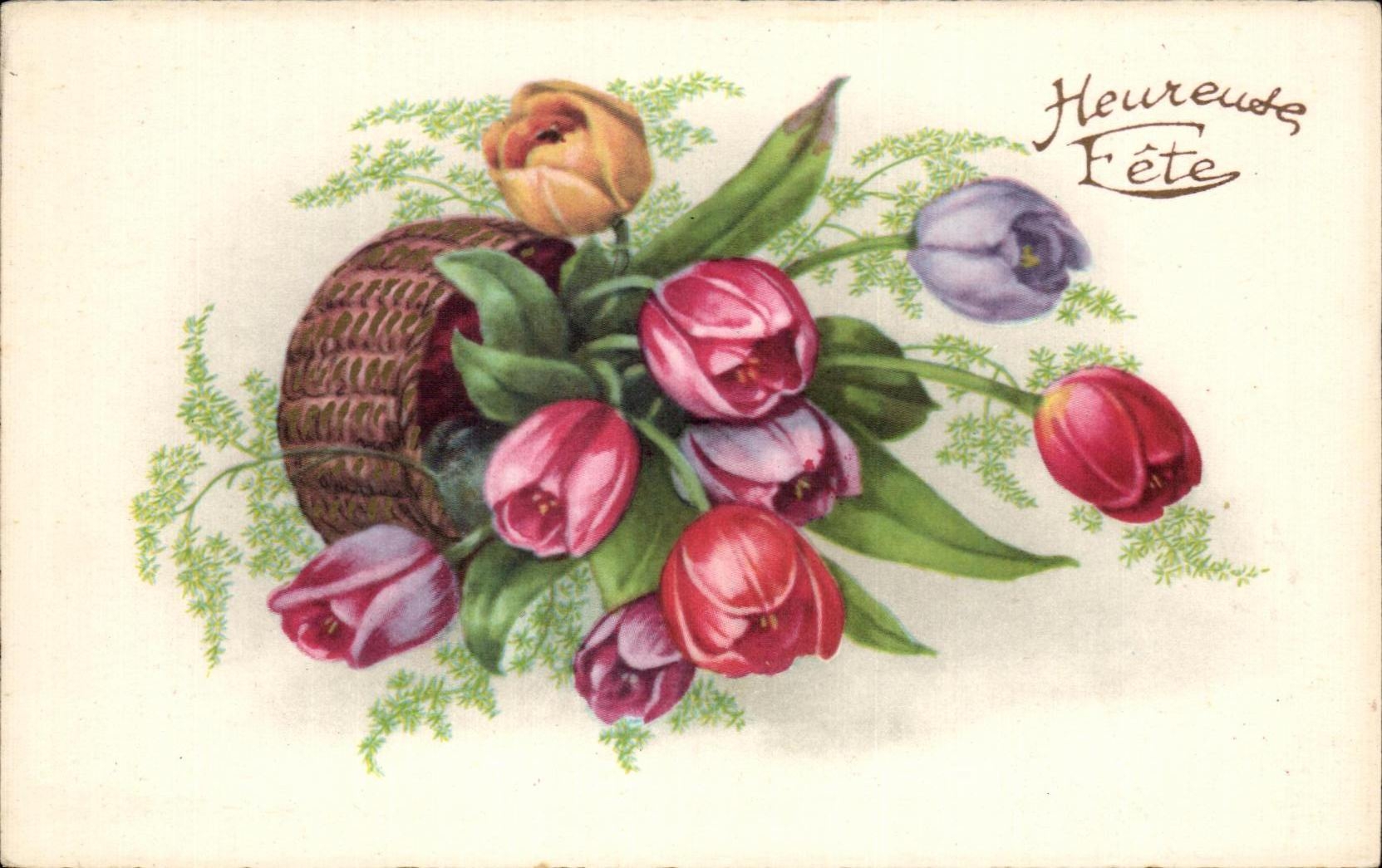 CPA Fantaisie Fleurs Heureute Fete
