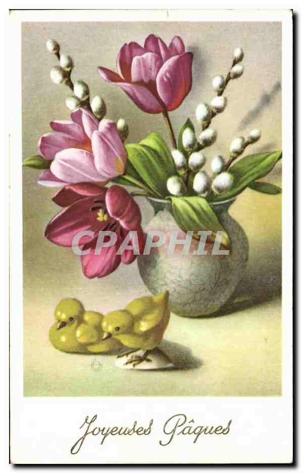 CPA Fantaisie Fleurs Joyeuses Paques
