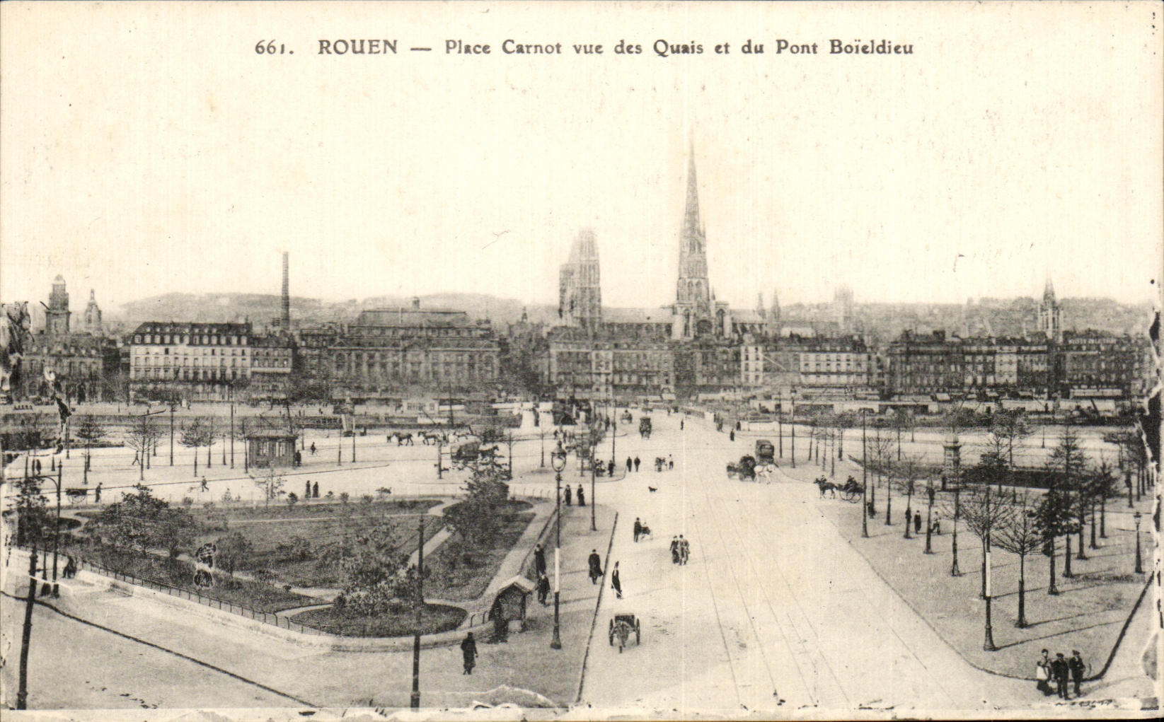 CPA Rouen Place carnot vue des Quais et du Pont Boieldieu