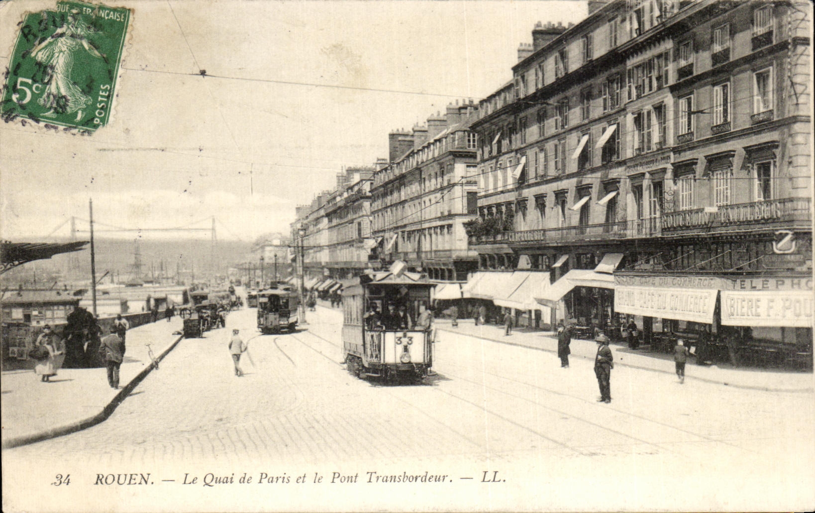 CPA Rouen Le Quai de Paris et le Pont Transbordeur Tramway