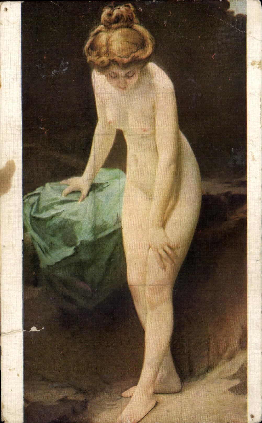CPA Le Premier miroir Femme nue erotique