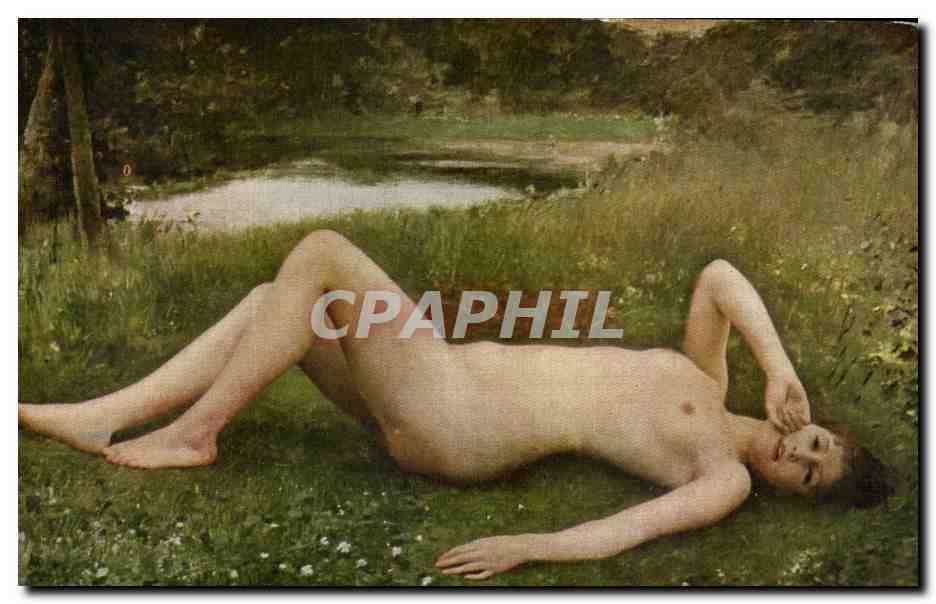 Jeune femme nue allongée dans l'herbe — reproduction d'une œuvre de R. Collin — éditée par R. Collin, Paris