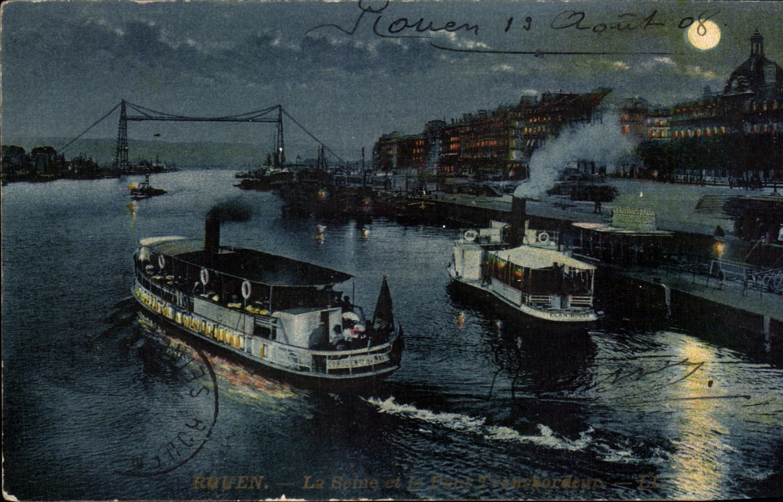 CPA Rouen La Seine et le pont Transbordeur Bateaux
