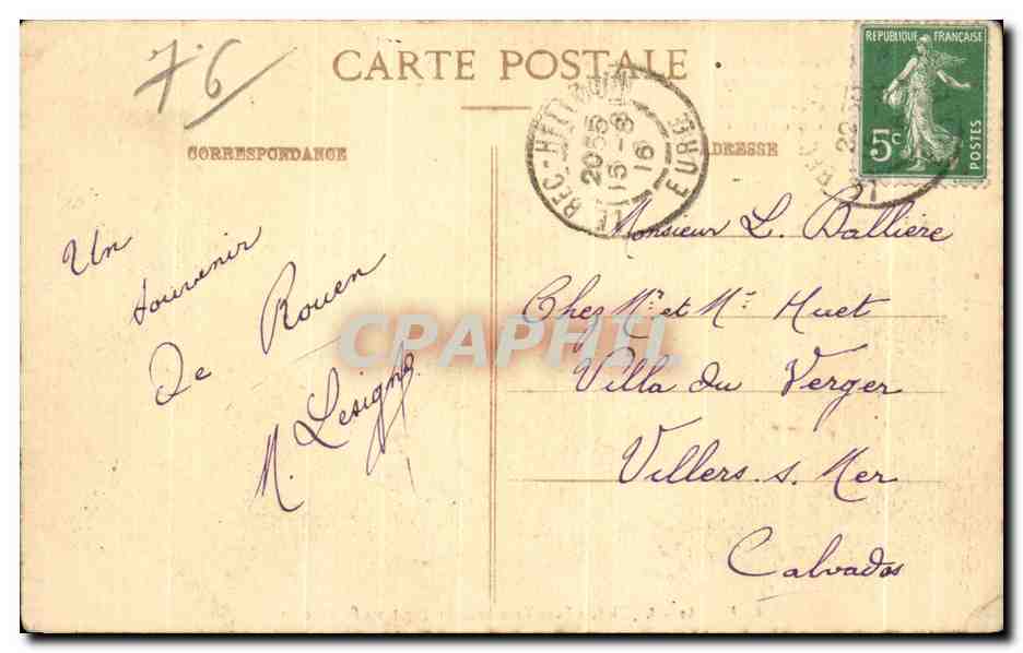 CPA Rouen Pont Transbordeur Bateaux  — Rückseite
