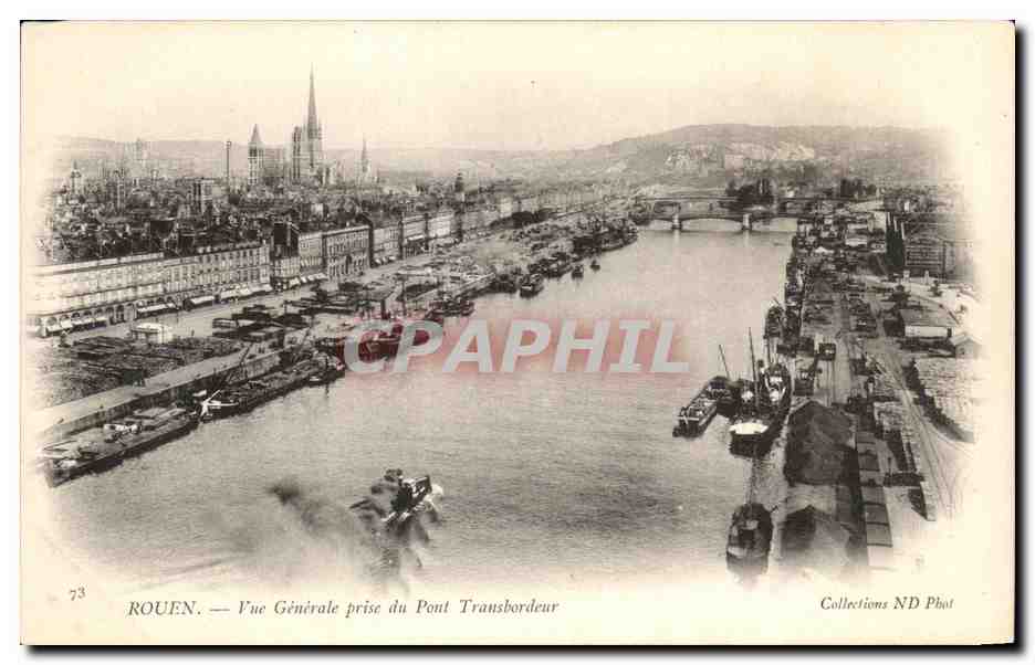CPA Rouen Vue Generale Prise du Pont Transbordeur Bateaux