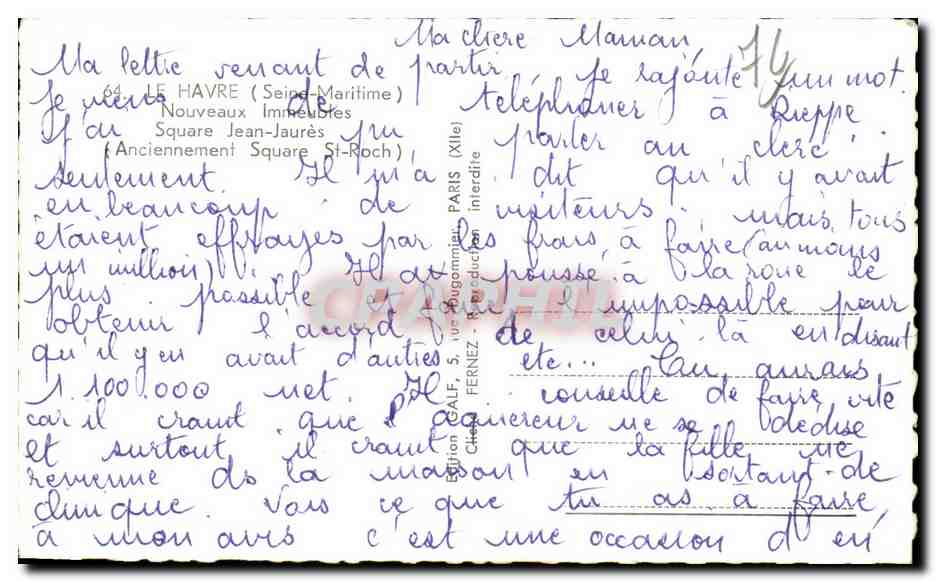 CPA Le Havre Nouveaux Immeubles Square Jean Jaures — Rückseite