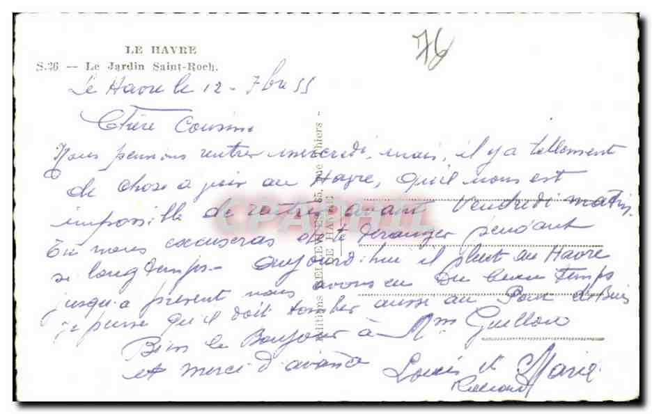 CPA Le Havre Le Jardin Saint Roch — Rückseite