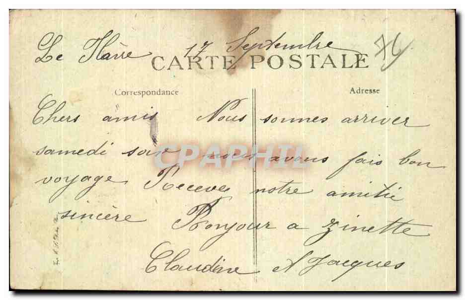 CPA Le Havre Quai d Orleans Bateaux — Rückseite