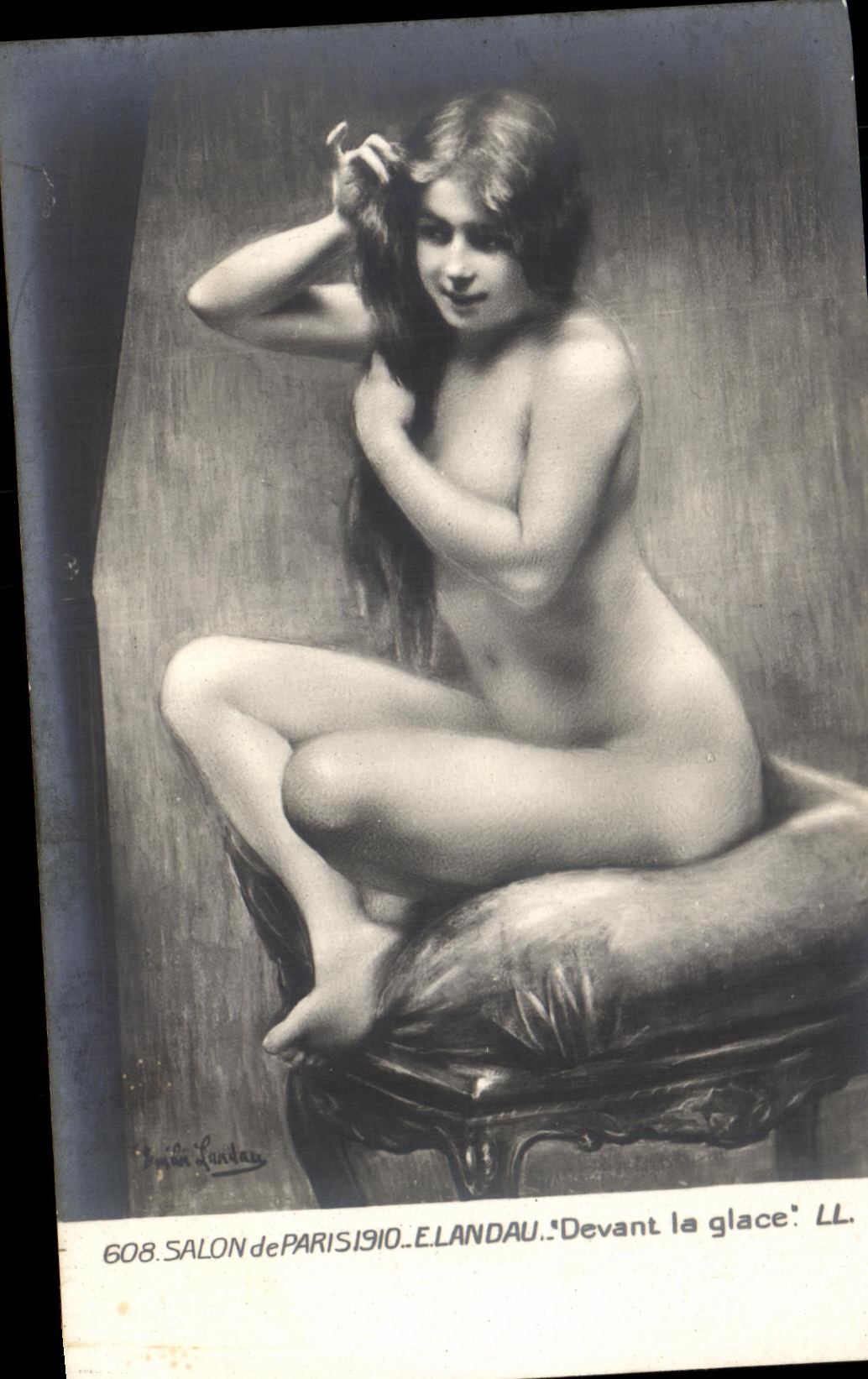 CPA Femme nue erotique Salon Paris Elandau Devant la Glace