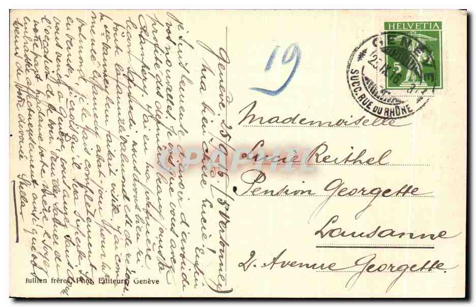 CPA Geneve Ile Rouseau et Quai du Mont Bianc — Rückseite