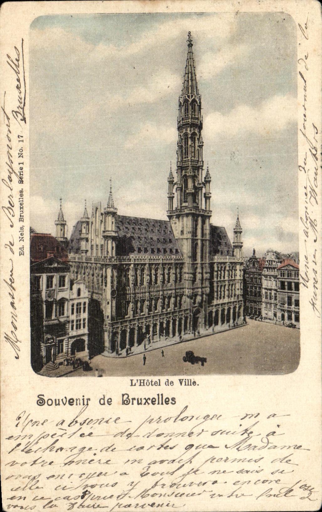 CPA L Hotel de Ville Souvenir de Bruxelles