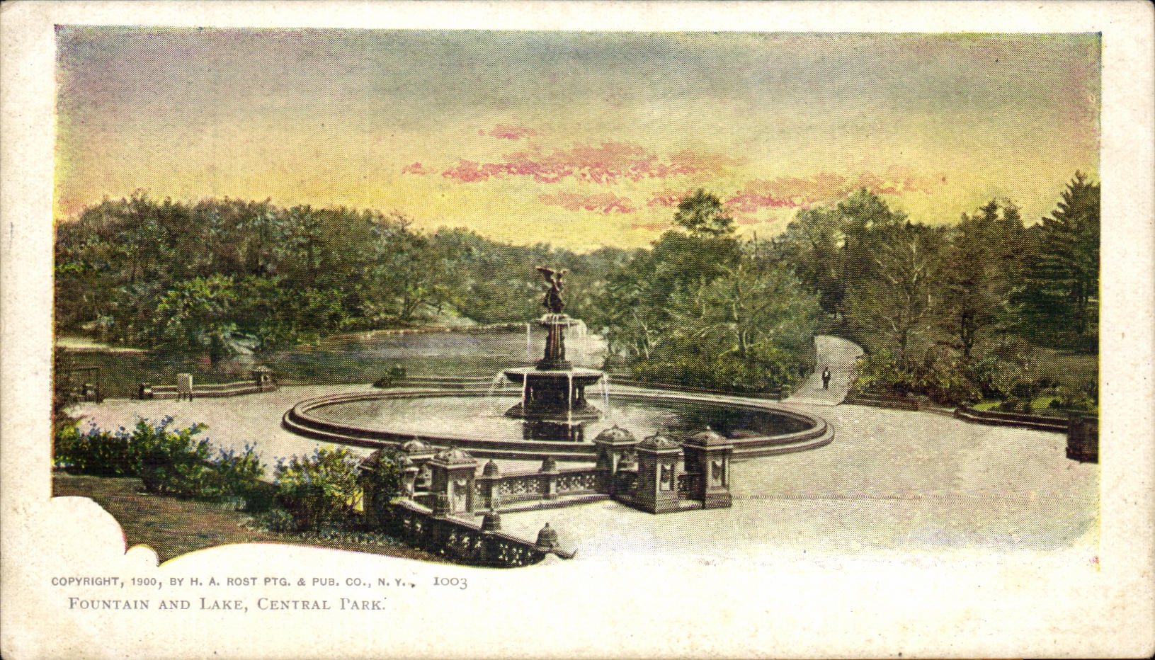 CPA Fountain And Lake Central Park New York 