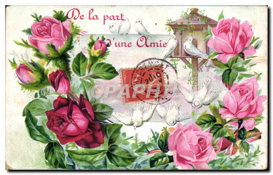 CPA Fantaisie Fleurs De la Part d une amie colombe 