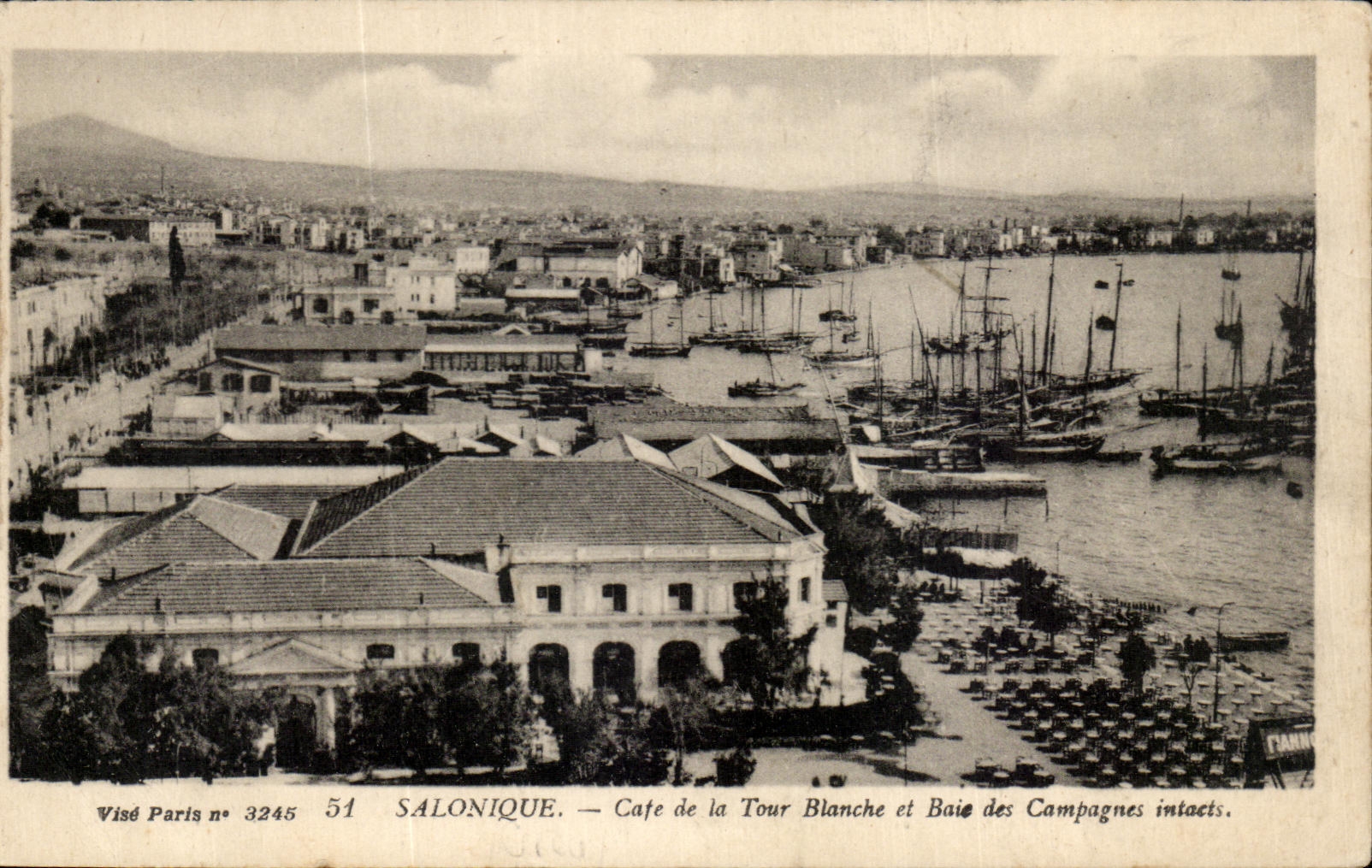 CPA Salonique Cafe de la Tour Blanche et Baie des Campagnes intacts Grece Greece