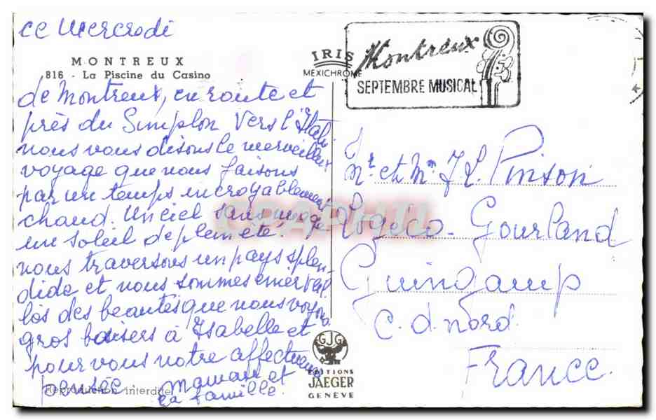 CPA Montreux La Piscine du Casino — Rückseite