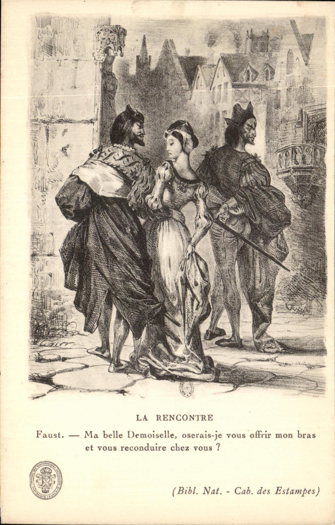 CPA La Rencontre Ma belle Demoiselle oserais je vous offrir monbras et vous Faust