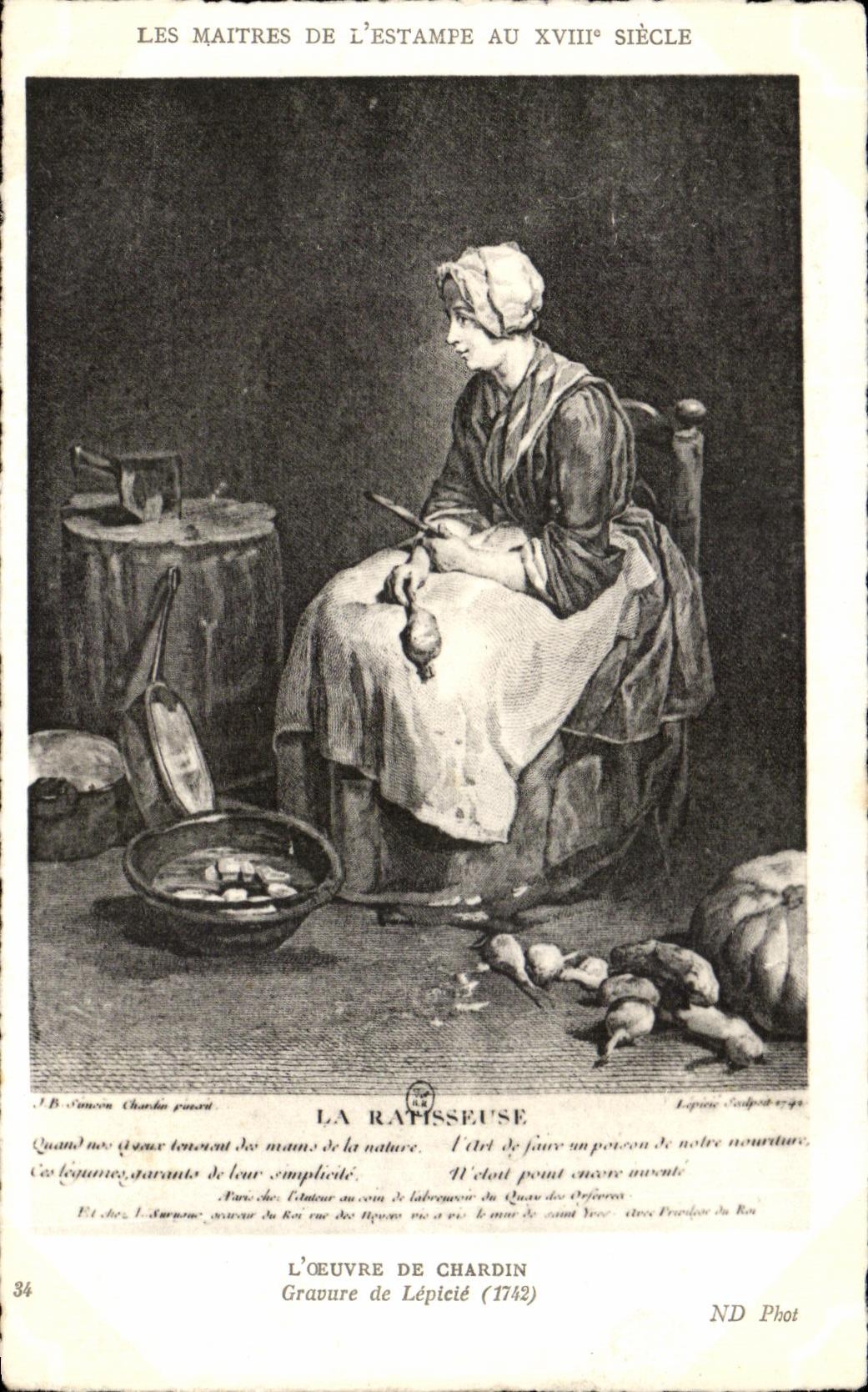 CPA La Ratisseuse L Oeuvre De Chardin Gravure de Lepicie