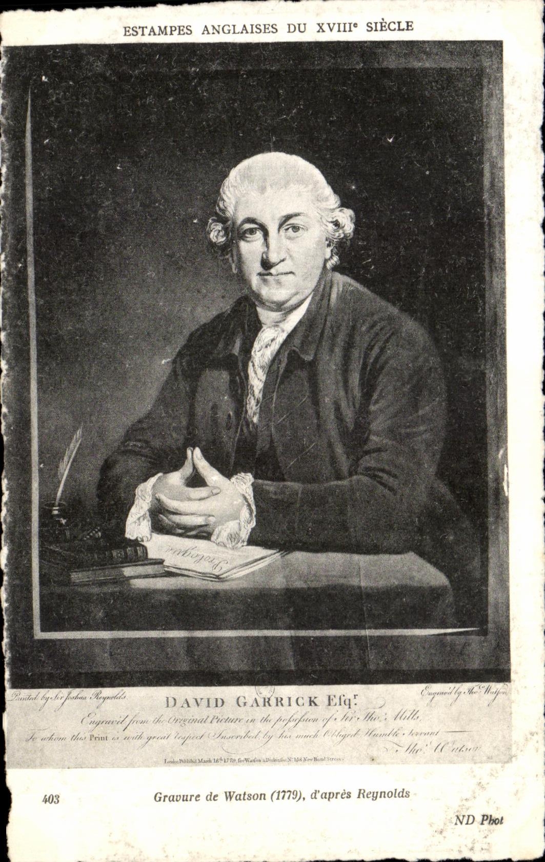CPA David Garrick Gravure de Watson d apres Reynolds