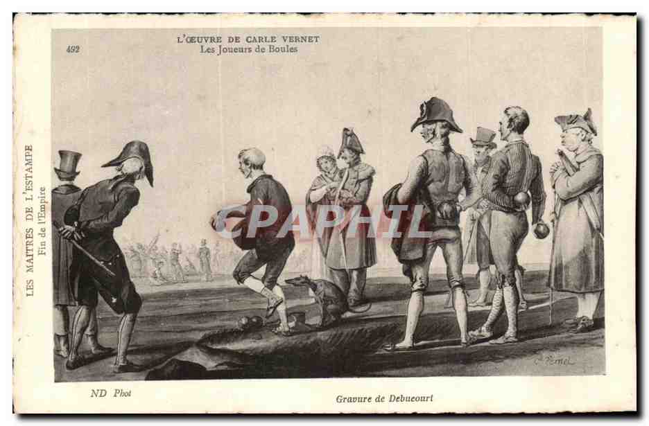 Players of Boules — The Work of Carle Vernet — Engraving by Debuecourt